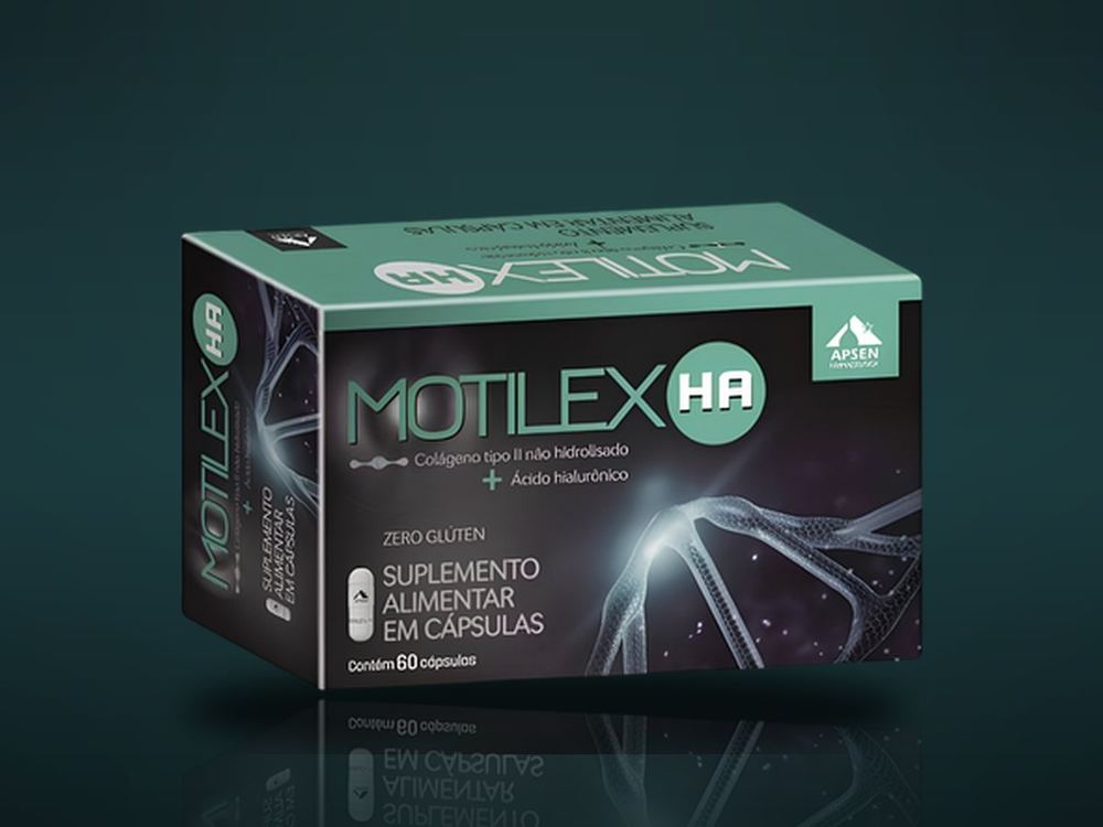 Motilex HA — Colágeno Tipo II + Ácido Hialurônico, caixa com 60 cápsulas