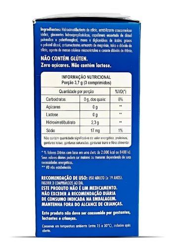 Rótulo do mTOR: informação nutricional com 2,3g de hidroximetilbutirato por porção de 3 comprimidos