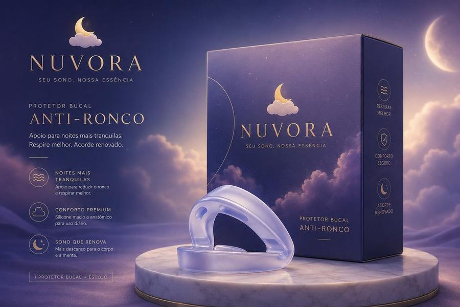 Nuvora Protetor Bucal Anti-Ronco — caixa e dispositivo