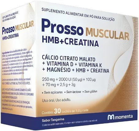 Rótulo do Prosso Muscular: composição com HMB, creatina, cálcio, vitaminas D e K e magnésio