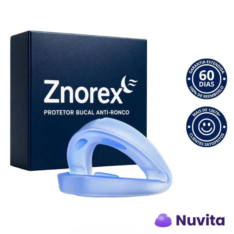 Caixa do protetor bucal anti-ronco Znorex da Nuvita com selo de garantia de 30 dias